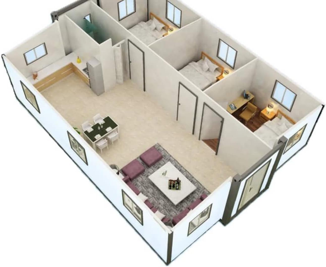 40ft Foldable Prefab 3-Bedroom Tiny Container Home